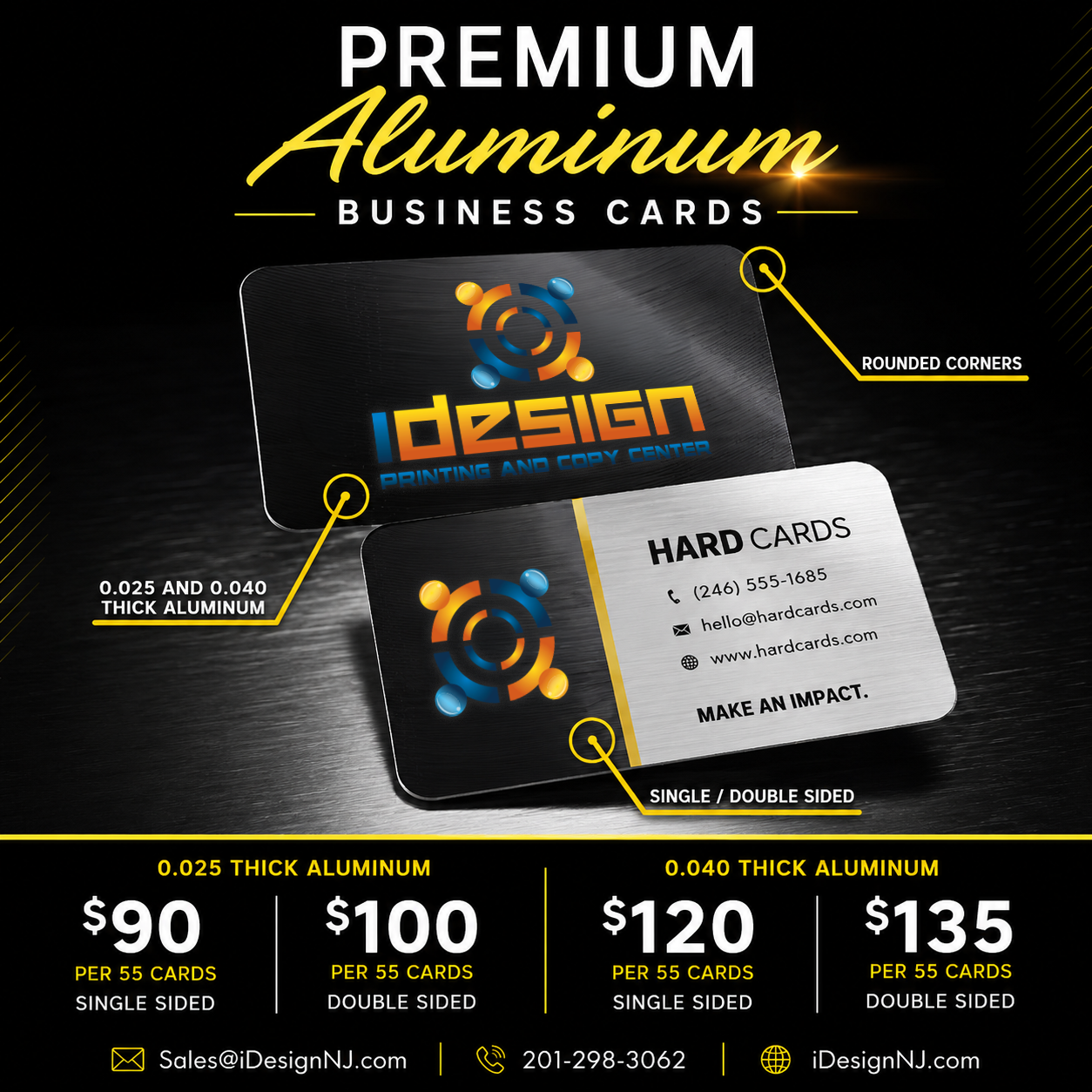 Premium aluminum business cards with custom printing